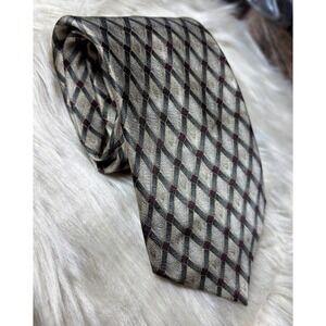 Mens Bocara Tie‎ Necktie 100% Silk Geometric Gray/Red/Gold Satin Look